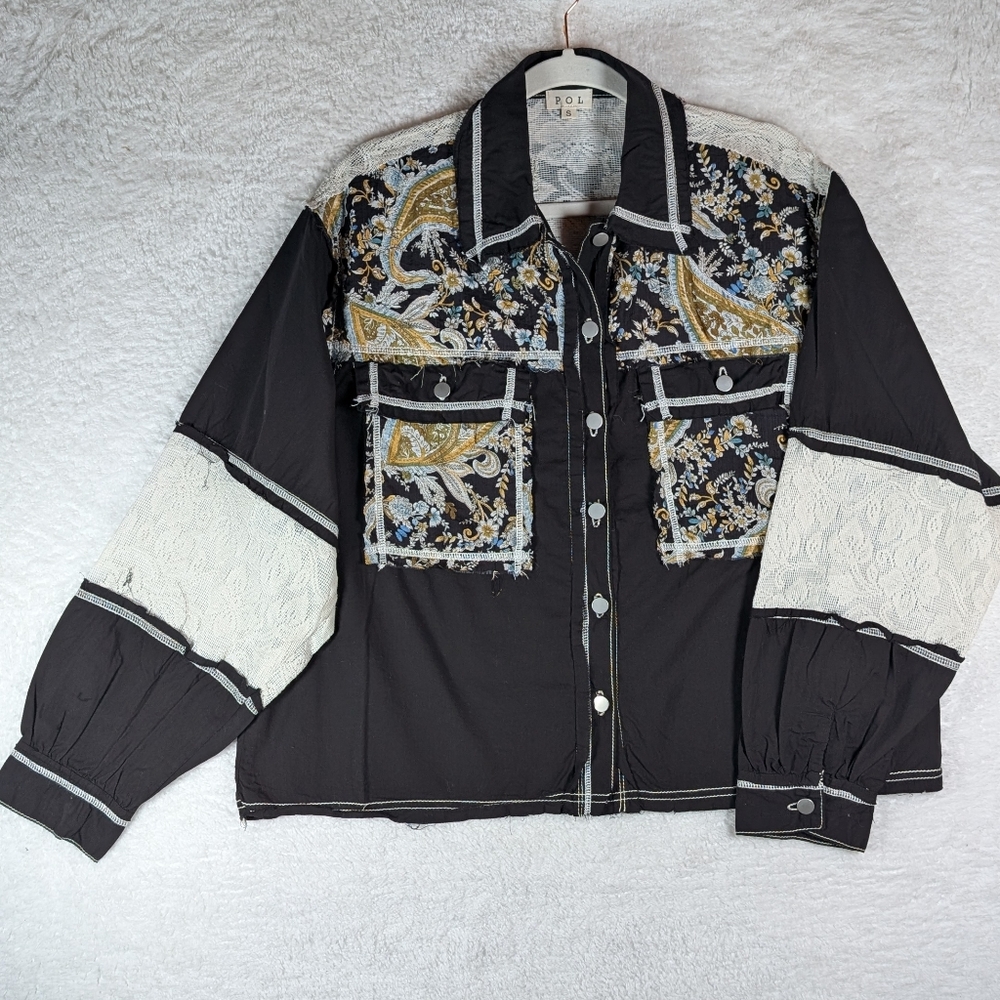 New POL Black and Gold Embroidered Jean Jacket - Picture 2 of 8